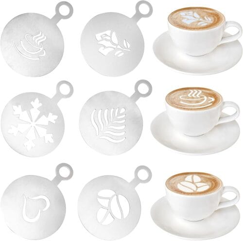 61B5Wp2oDEL._AC_SL1500_ 6 Pcs Stainless Coffee Stencils – Reusable Latte Art & Cake Decorating Templates
