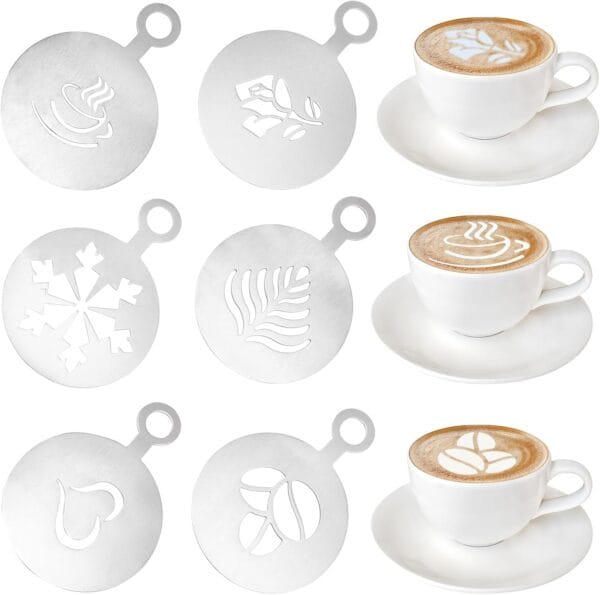 61B5Wp2oDEL._AC_SL1500_ 6 Pcs Stainless Coffee Stencils – Reusable Latte Art & Cake Decorating Templates
