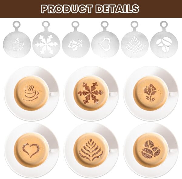 71C4YxpLTzL._AC_SL1500_ 6 Pcs Stainless Coffee Stencils – Reusable Latte Art & Cake Decorating Templates